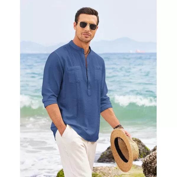 COOFANDY Men's Linen Henley Shirt Long Sleeve Casual Hippie Cotton Beach T-Shirts