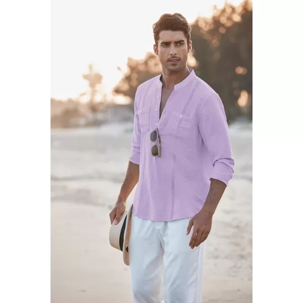 COOFANDY Men's Linen Henley Shirt Long Sleeve Casual Hippie Cotton Beach T-Shirts