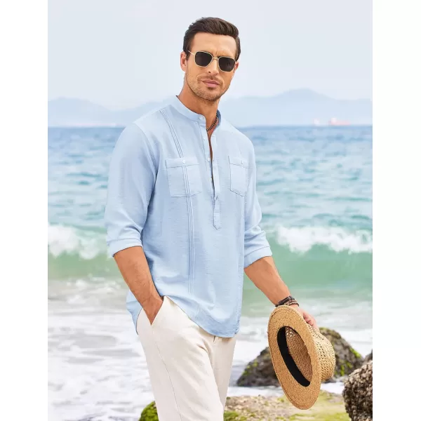 COOFANDY Men's Linen Henley Shirt Long Sleeve Casual Hippie Cotton Beach T-Shirts