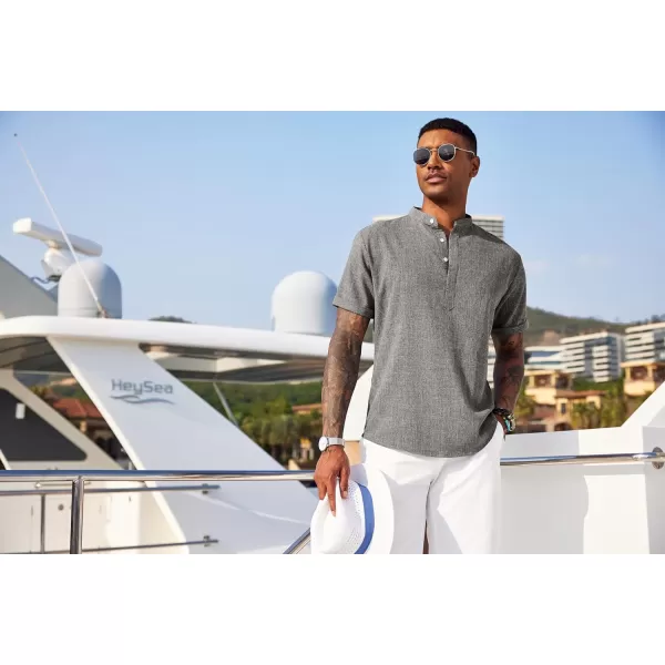 COOFANDY Men's Linen Henley Shirt Short Sleeve Casual Summer Beach Hippie T Shirts
