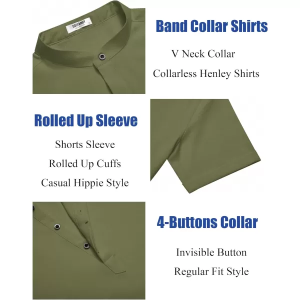 COOFANDY Men's Linen Henley Shirt Short Sleeve Casual Summer Beach Hippie T Shirts