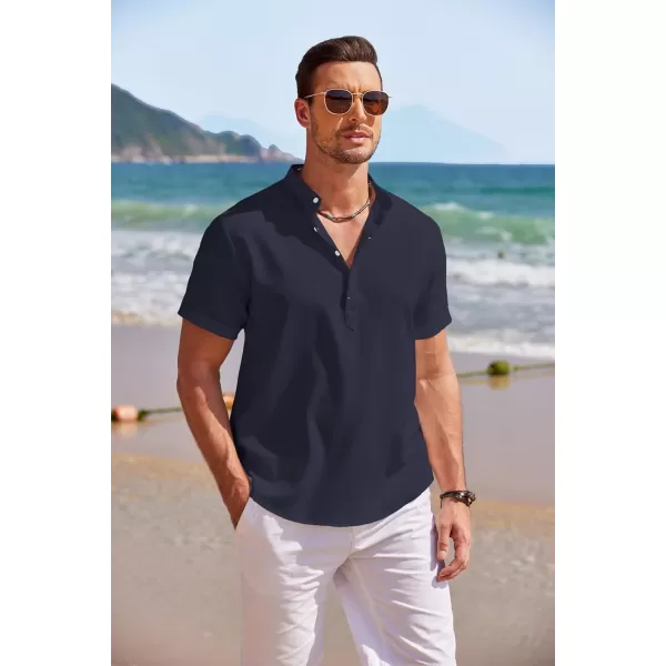 COOFANDY Men's Linen Henley Shirt Short Sleeve Casual Summer Beach Hippie T Shirts