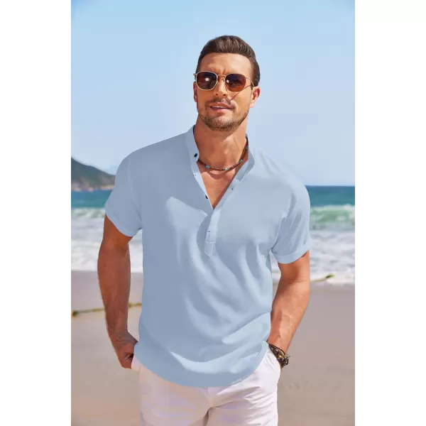 COOFANDY Men's Linen Henley Shirt Short Sleeve Casual Summer Beach Hippie T Shirts