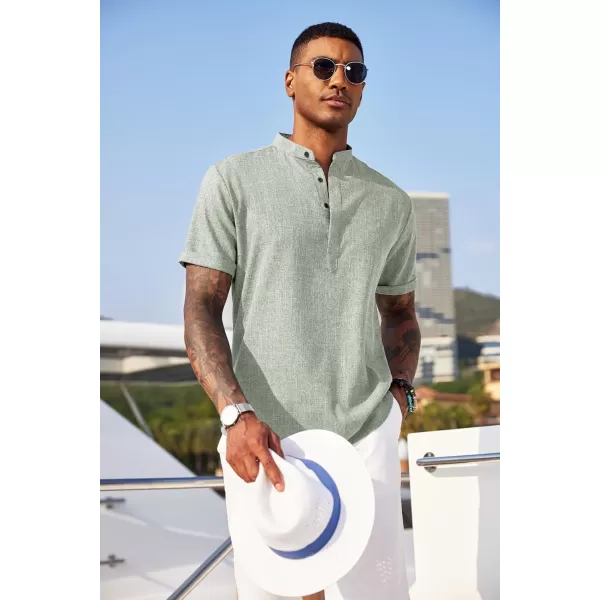 COOFANDY Men's Linen Henley Shirt Short Sleeve Casual Summer Beach Hippie T Shirts
