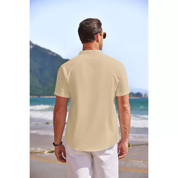 COOFANDY Men's Linen Henley Shirt Short Sleeve Casual Summer Beach Hippie T Shirts
