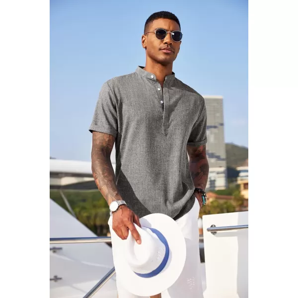 COOFANDY Men's Linen Henley Shirt Short Sleeve Casual Summer Beach Hippie T Shirts