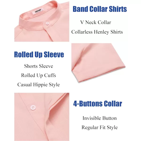 COOFANDY Men's Linen Henley Shirt Short Sleeve Casual Summer Beach Hippie T Shirts