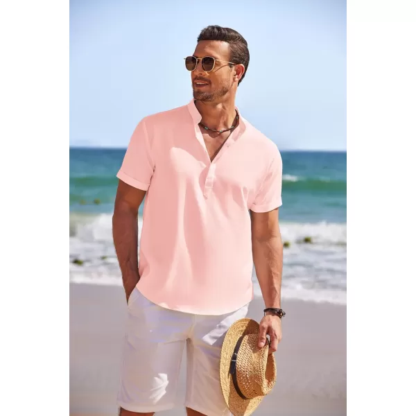 COOFANDY Men's Linen Henley Shirt Short Sleeve Casual Summer Beach Hippie T Shirts