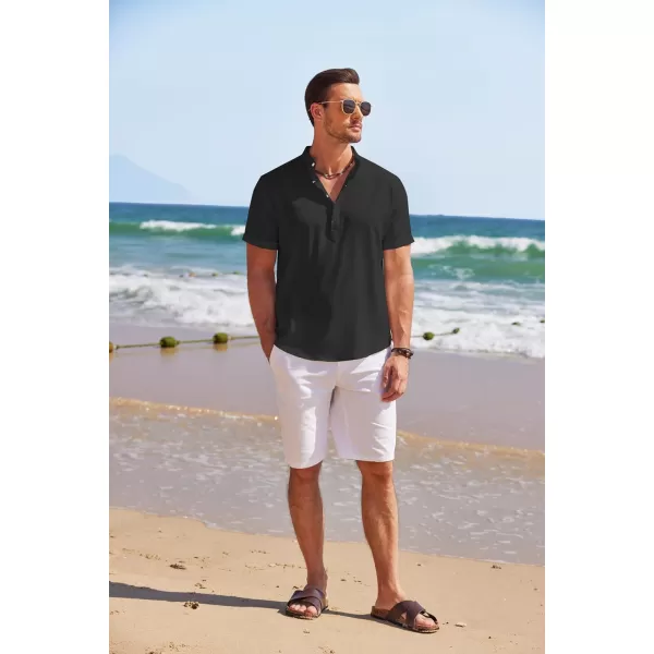 COOFANDY Men's Linen Henley Shirt Short Sleeve Casual Summer Beach Hippie T Shirts