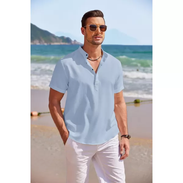 COOFANDY Men's Linen Henley Shirt Short Sleeve Casual Summer Beach Hippie T Shirts