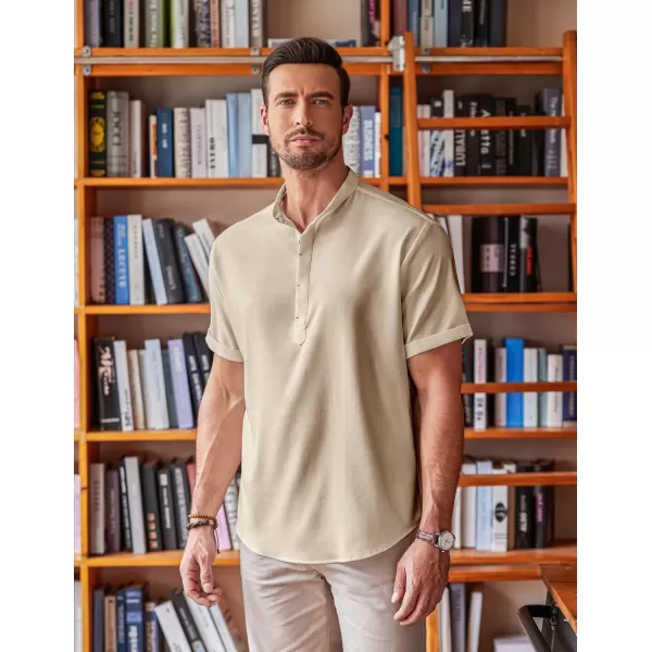 COOFANDY Men's Linen Henley Shirt Short Sleeve Casual Summer Beach Hippie T Shirts