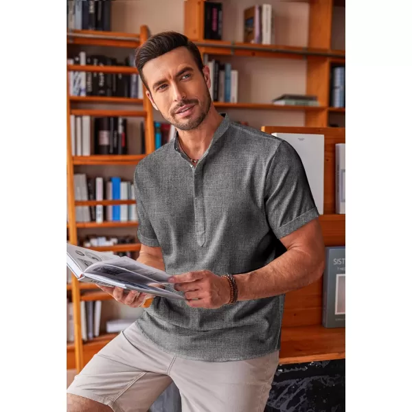 COOFANDY Men's Linen Henley Shirt Short Sleeve Casual Summer Beach Hippie T Shirts