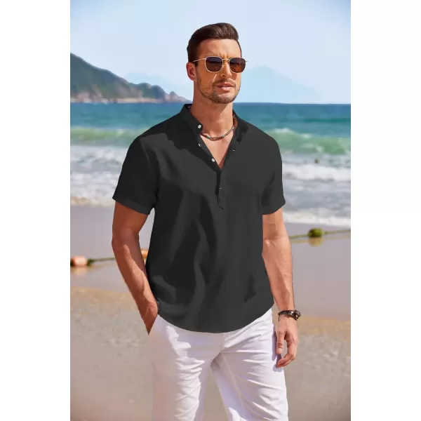 COOFANDY Men's Linen Henley Shirt Short Sleeve Casual Summer Beach Hippie T Shirts
