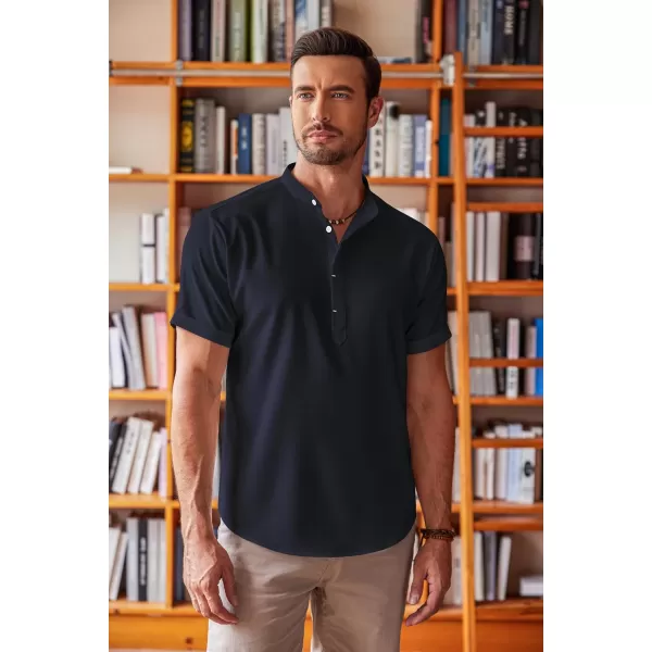 COOFANDY Men's Linen Henley Shirt Short Sleeve Casual Summer Beach Hippie T Shirts
