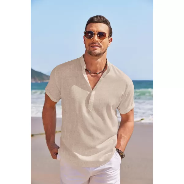 COOFANDY Men's Linen Henley Shirt Short Sleeve Casual Summer Beach Hippie T Shirts