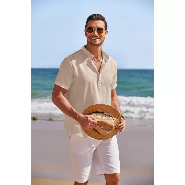 COOFANDY Men's Linen Henley Shirt Short Sleeve Casual Summer Beach Hippie T Shirts