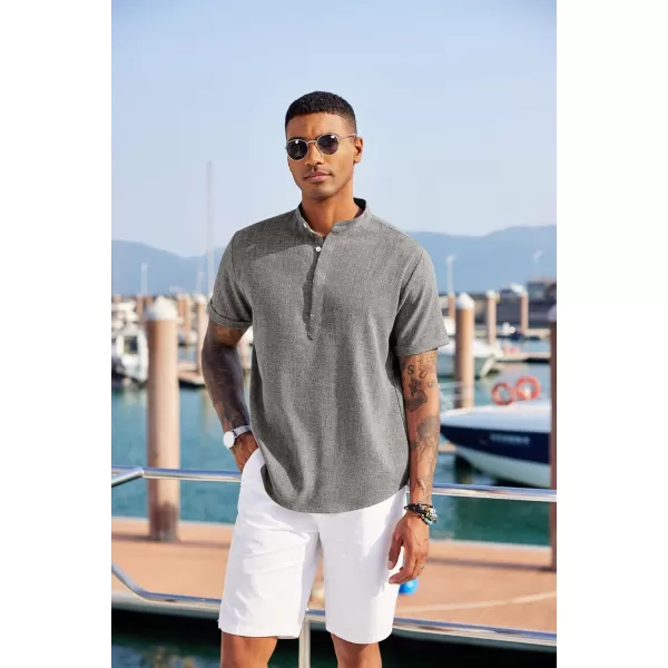 COOFANDY Men's Linen Henley Shirt Short Sleeve Casual Summer Beach Hippie T Shirts