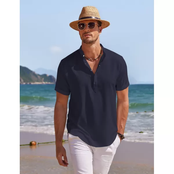 COOFANDY Men's Linen Henley Shirt Short Sleeve Casual Summer Beach Hippie T Shirts