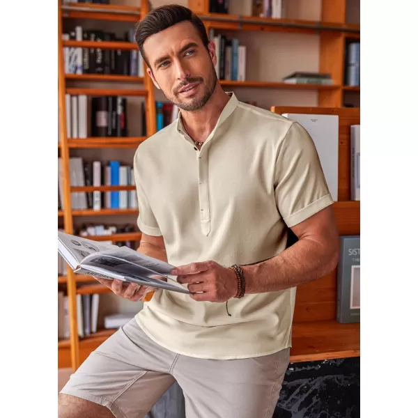 COOFANDY Men's Linen Henley Shirt Short Sleeve Casual Summer Beach Hippie T Shirts