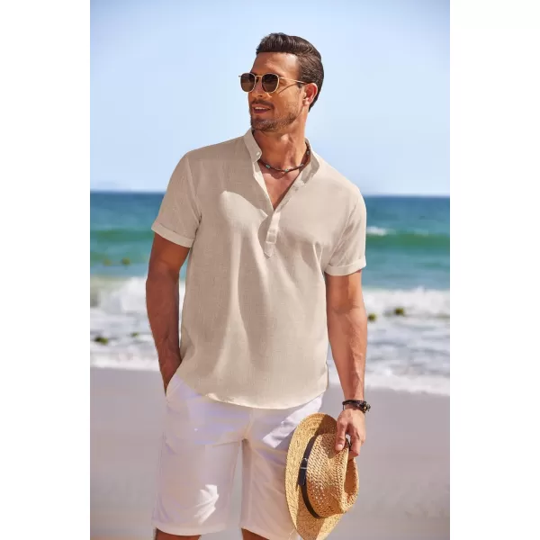 COOFANDY Men's Linen Henley Shirt Short Sleeve Casual Summer Beach Hippie T Shirts