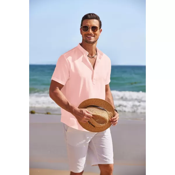 COOFANDY Men's Linen Henley Shirt Short Sleeve Casual Summer Beach Hippie T Shirts