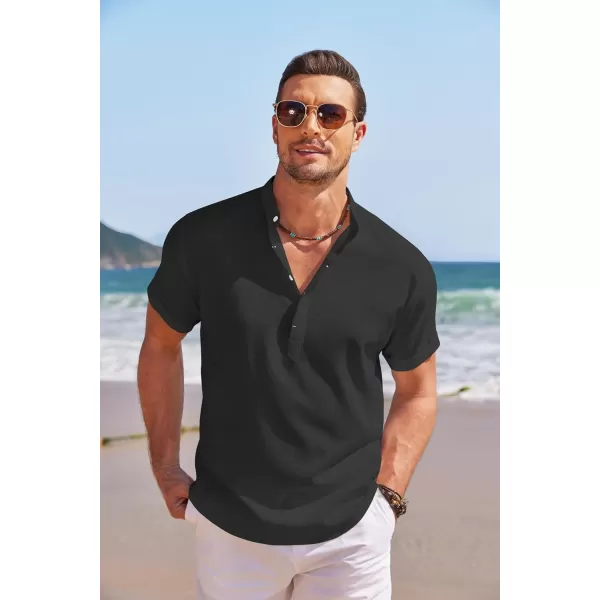 COOFANDY Men's Linen Henley Shirt Short Sleeve Casual Summer Beach Hippie T Shirts