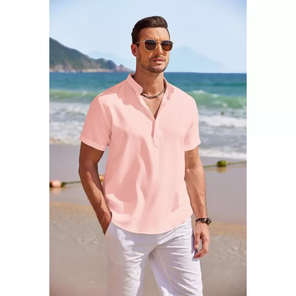 COOFANDY Men's Linen Henley Shirt Short Sleeve Casual Summer Beach Hippie T Shirts