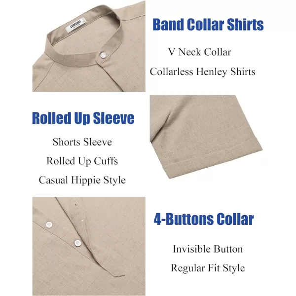 COOFANDY Men's Linen Henley Shirt Short Sleeve Casual Summer Beach Hippie T Shirts