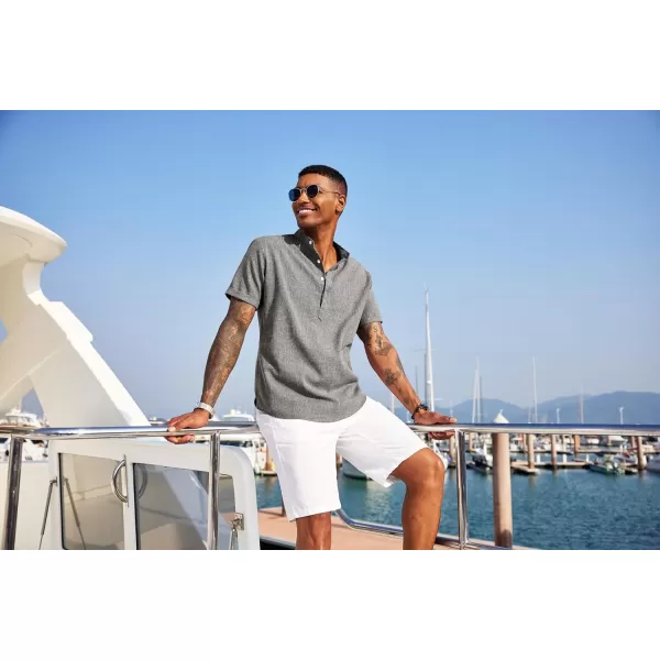 COOFANDY Men's Linen Henley Shirt Short Sleeve Casual Summer Beach Hippie T Shirts