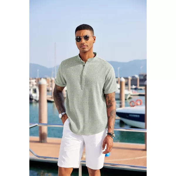 COOFANDY Men's Linen Henley Shirt Short Sleeve Casual Summer Beach Hippie T Shirts