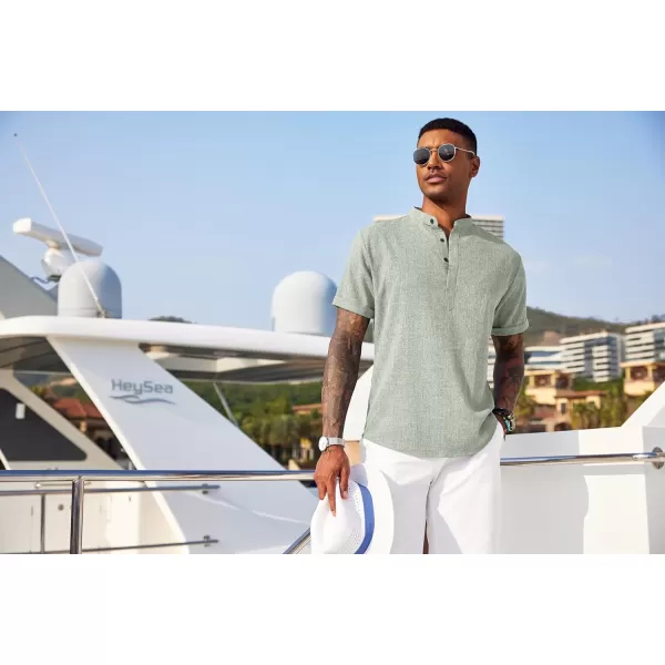 COOFANDY Men's Linen Henley Shirt Short Sleeve Casual Summer Beach Hippie T Shirts