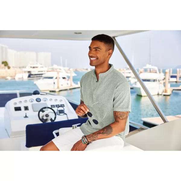 COOFANDY Men's Linen Henley Shirt Short Sleeve Casual Summer Beach Hippie T Shirts