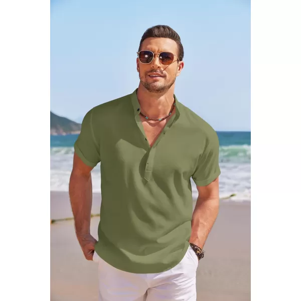 COOFANDY Men's Linen Henley Shirt Short Sleeve Casual Summer Beach Hippie T Shirts
