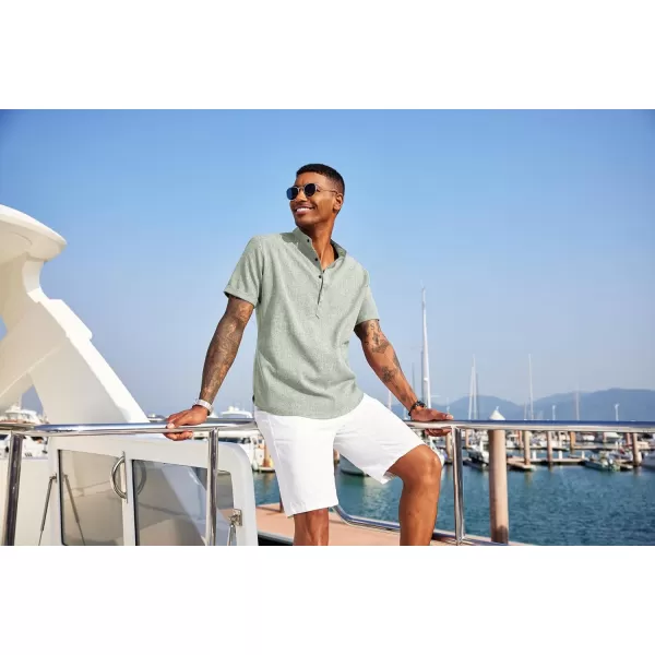 COOFANDY Men's Linen Henley Shirt Short Sleeve Casual Summer Beach Hippie T Shirts