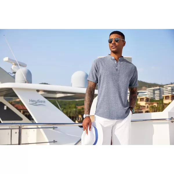 COOFANDY Men's Linen Henley Shirt Short Sleeve Casual Summer Beach Hippie T Shirts