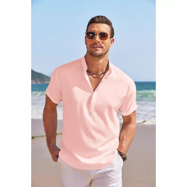 COOFANDY Men's Linen Henley Shirt Short Sleeve Casual Summer Beach Hippie T Shirts