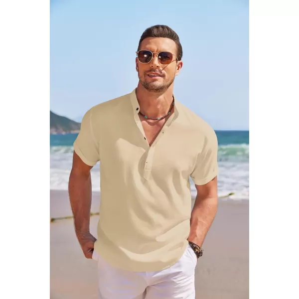 COOFANDY Men's Linen Henley Shirt Short Sleeve Casual Summer Beach Hippie T Shirts