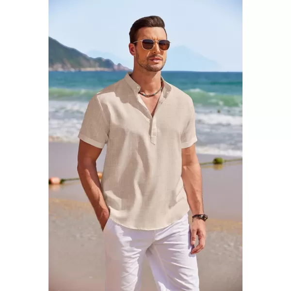 COOFANDY Men's Linen Henley Shirt Short Sleeve Casual Summer Beach Hippie T Shirts
