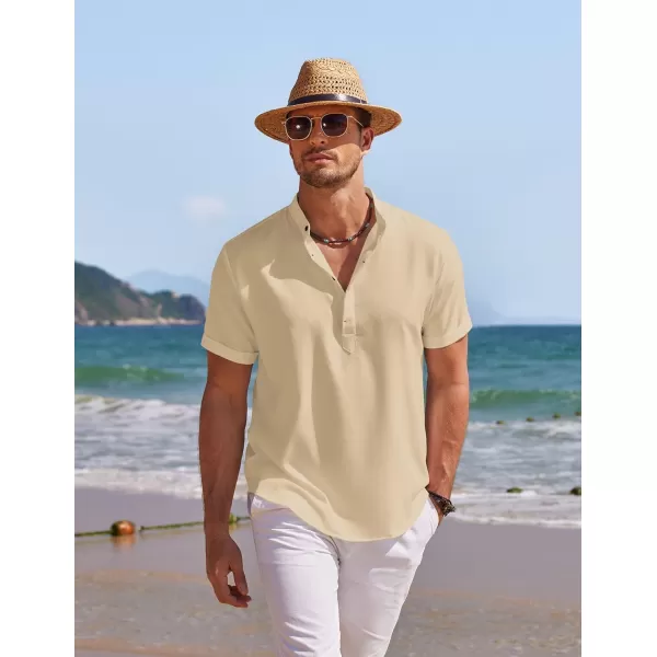 COOFANDY Men's Linen Henley Shirt Short Sleeve Casual Summer Beach Hippie T Shirts
