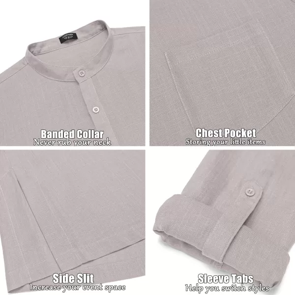 COOFANDY Men's Linen Henley Shirts Long Sleeve Collarless T-Shirts Longline Kurta Beach Shirts with Pocket