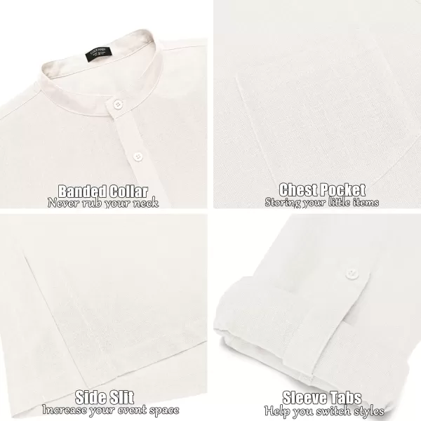 COOFANDY Men's Linen Henley Shirts Long Sleeve Collarless T-Shirts Longline Kurta Beach Shirts with Pocket
