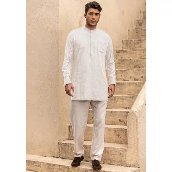 COOFANDY Men's Linen Henley Shirts Long Sleeve Collarless T-Shirts Longline Kurta Beach Shirts with Pocket