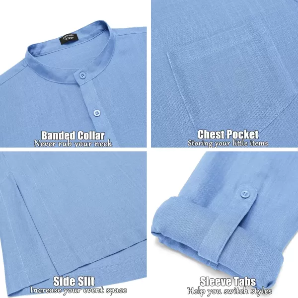 COOFANDY Men's Linen Henley Shirts Long Sleeve Collarless T-Shirts Longline Kurta Beach Shirts with Pocket