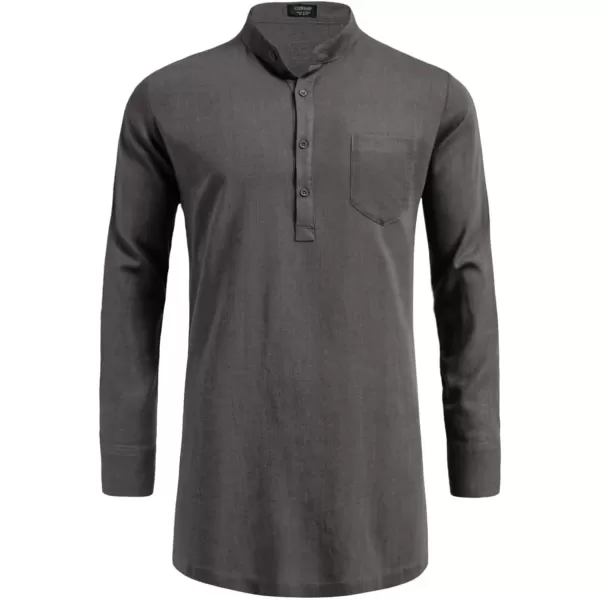 COOFANDY Men's Linen Henley Shirts Long Sleeve Collarless T-Shirts Longline Kurta Beach Shirts with Pocket