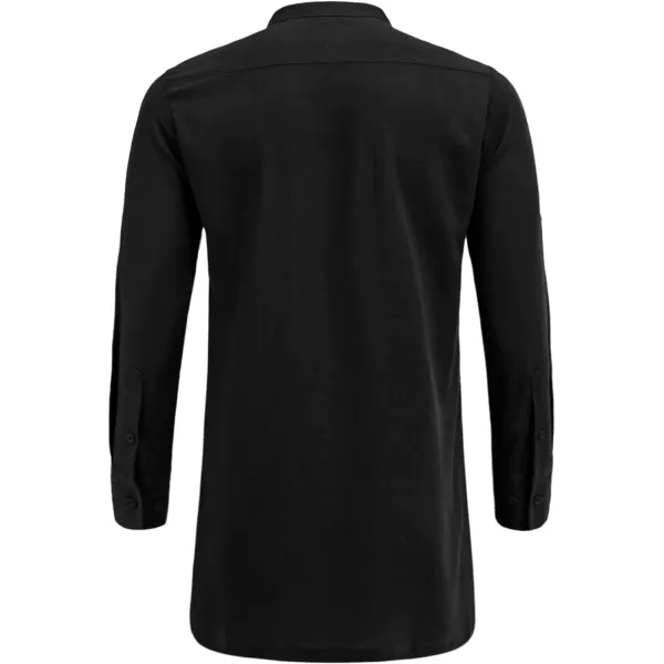 COOFANDY Men's Linen Henley Shirts Long Sleeve Collarless T-Shirts Longline Kurta Beach Shirts with Pocket