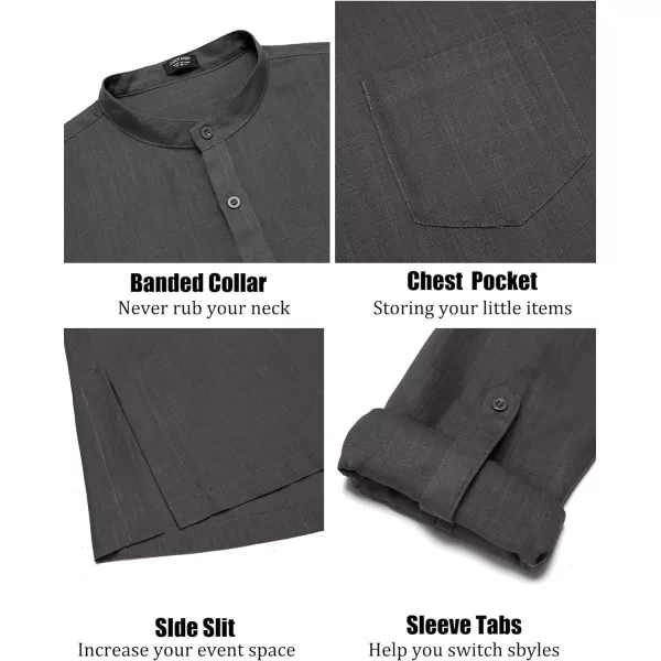 COOFANDY Men's Linen Henley Shirts Long Sleeve Collarless T-Shirts Longline Kurta Beach Shirts with Pocket