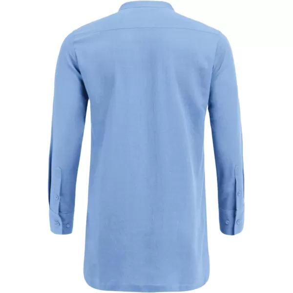 COOFANDY Men's Linen Henley Shirts Long Sleeve Collarless T-Shirts Longline Kurta Beach Shirts with Pocket