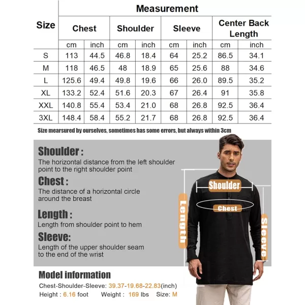 COOFANDY Men's Linen Henley Shirts Long Sleeve Collarless T-Shirts Longline Kurta Beach Shirts with Pocket