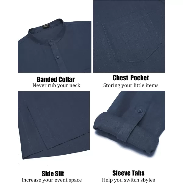 COOFANDY Men's Linen Henley Shirts Long Sleeve Collarless T-Shirts Longline Kurta Beach Shirts with Pocket