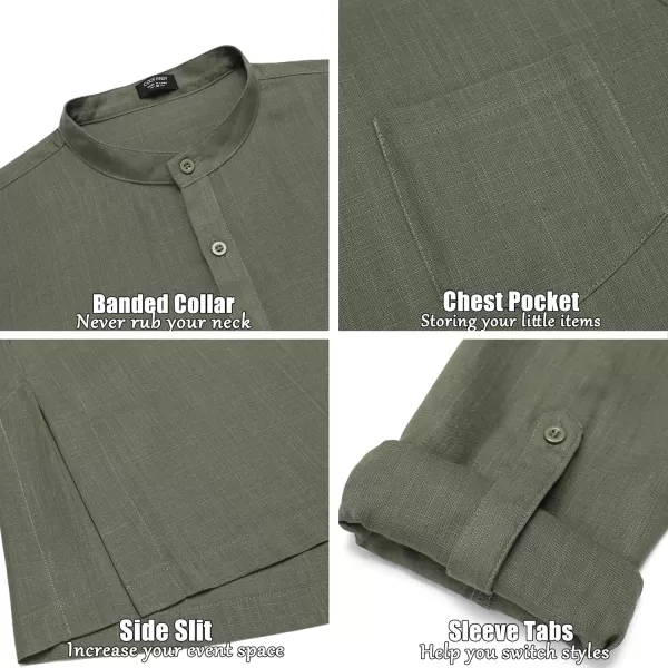 COOFANDY Men's Linen Henley Shirts Long Sleeve Collarless T-Shirts Longline Kurta Beach Shirts with Pocket